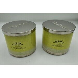 Bath & Body Works White Barn LEMON MINT LEAF 3 Wick 14.5 Oz Scented Candle